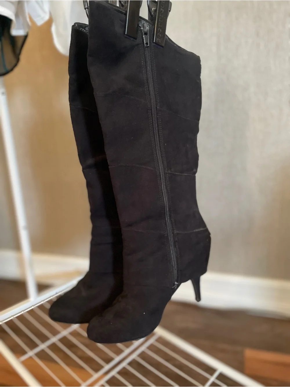 Fergalicious Women's Black Suede Knee-High Stiletto Boots